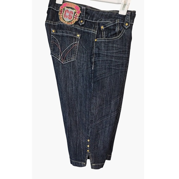 COOGI Denim Capri Jeans Embellished Logo Button Fly Distressed Wash Womens - Picture 3 of 13